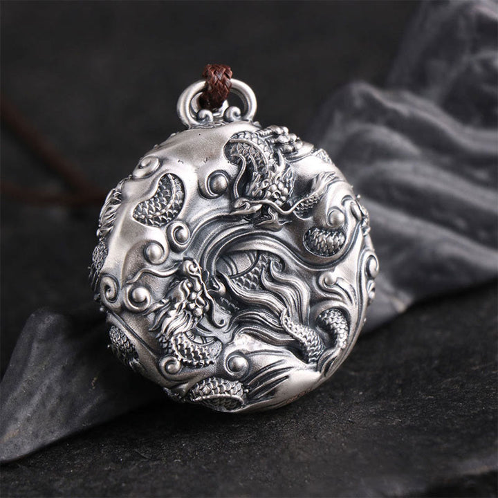 Buddha Stones 999 Sterling Silver Nine Dragons Playing With A Pearl Luck Protection Necklace Pendant - image 1