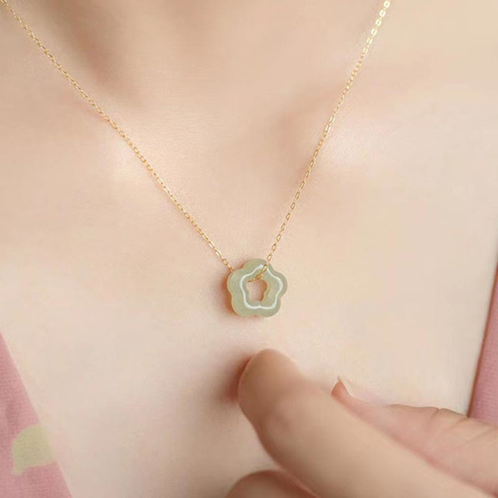 Buddha Stones Dainty Hetian Jade Cyan Jade Luck Floral Charm Necklace Pendant - image 5