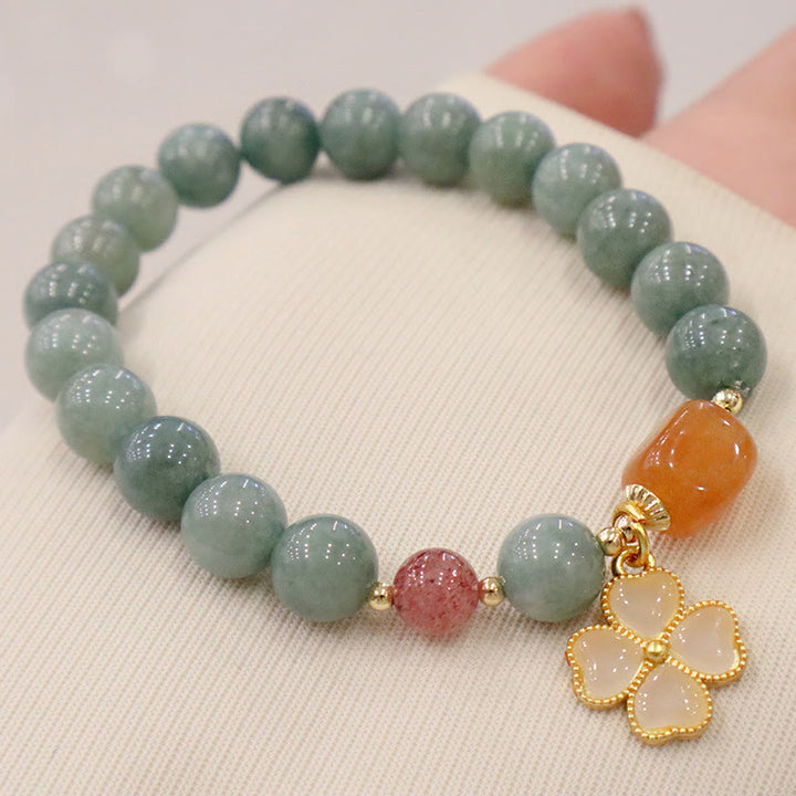 Buddha Stones Jade Four Leaf Clover Charm Prosperity Bracelet - image 4