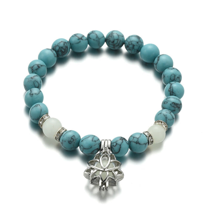 Buddha Stones Tibetan Turquoise Glowstone Luminous Bead Lotus Protection Bracelet - image 10