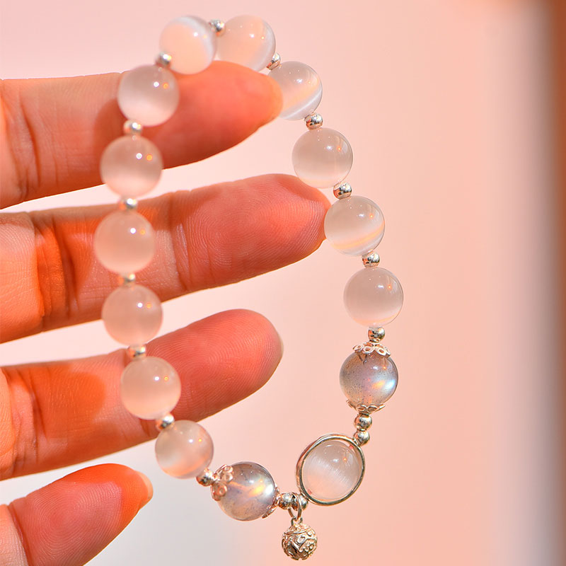 Buddha Stones 925 Sterling Silver Cat Eye Moonstone Love Support Bracelet - image 4