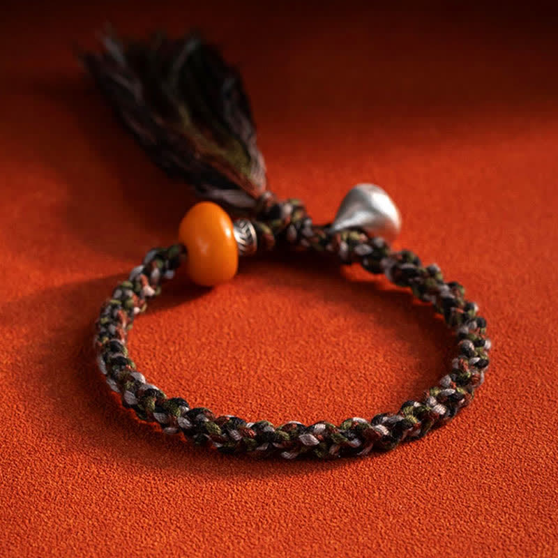 Buddha Stones 990 Sterling Silver Tibetan Handmade Amber Steelyard Weight Wish Protection Bracelet - image 9