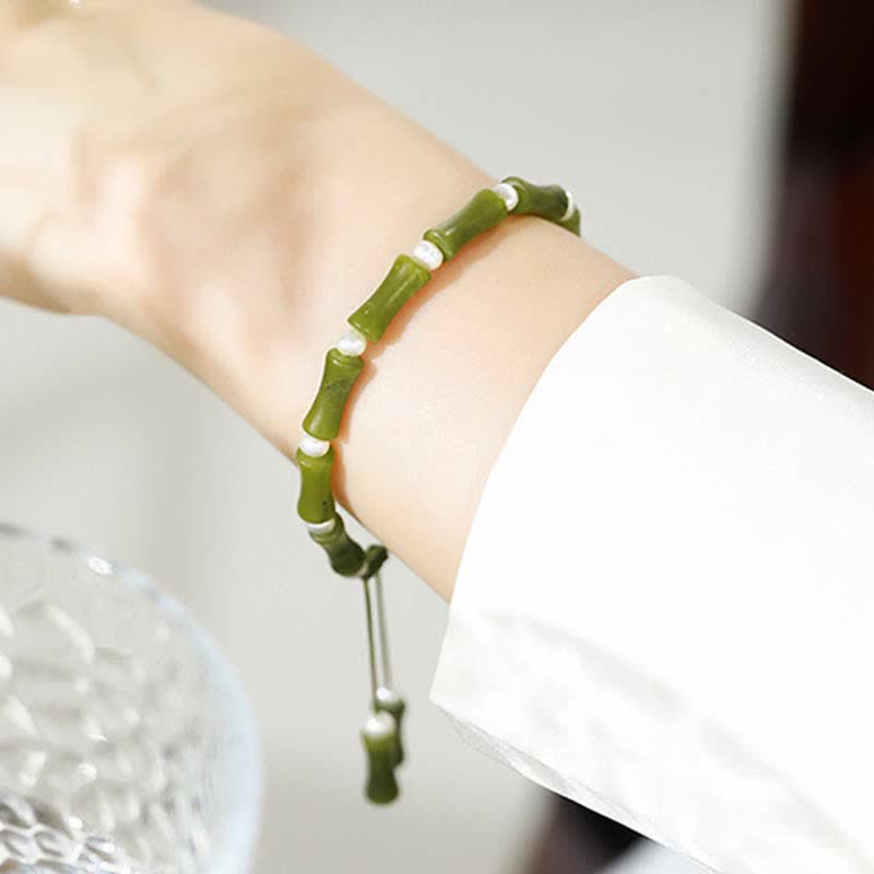 Buddha Stones Natural Peridot Bamboo Pattern Love Peace Bracelet - Peridot (Love ♥ Loyalty) - image 0