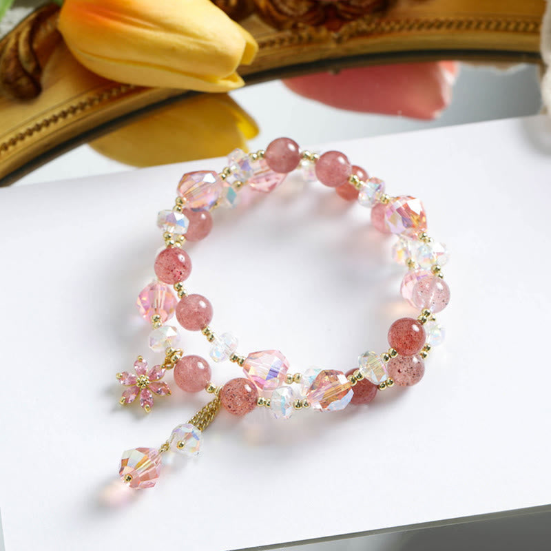 Buddha Stones Strawberry Quartz Zircon Flower Healing Double Wrap Bracelet - image 5