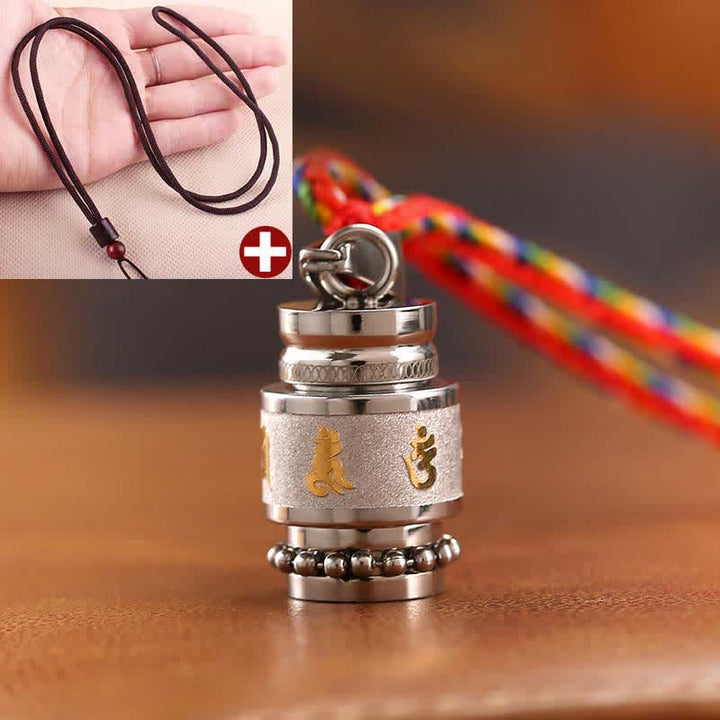 Buddha Stones Tibet Om Mani Padme Hum Shurangama Mantra Titanium Steel Wisdom Amulet Necklace Pendant - 1.2cm*1.8cm - Silver - Brown String - image 13