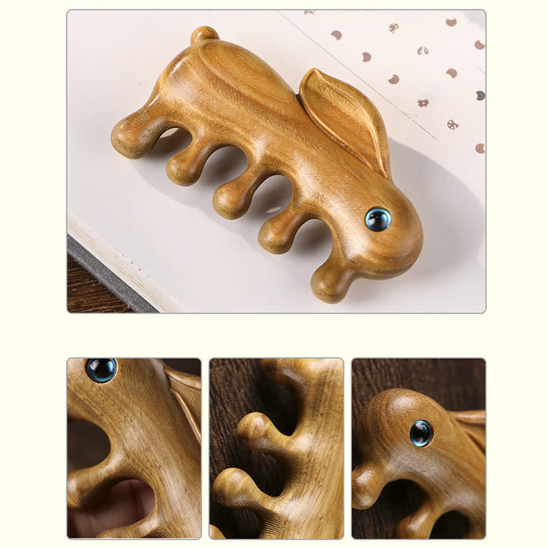 Small Leaf Red Sandalwood Green Sandalwood Lovely Bunny Relaxation Massage Comb - image 9