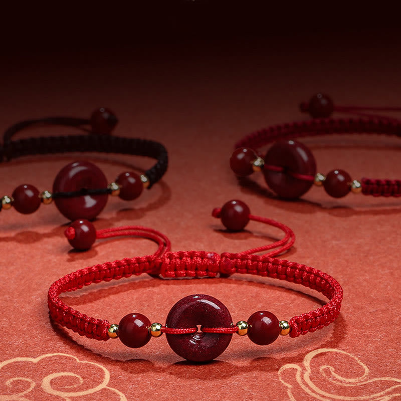 Buddha Stones Natural Cinnabar Peace Buckle Blessing String Bracelet - image 15