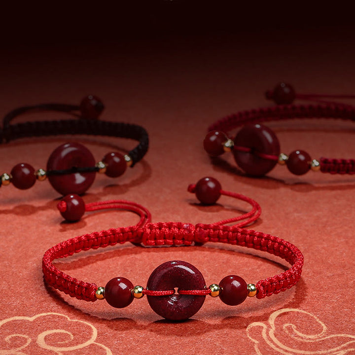 Buddha Stones Natural Cinnabar Peace Buckle Blessing String Bracelet - image 15