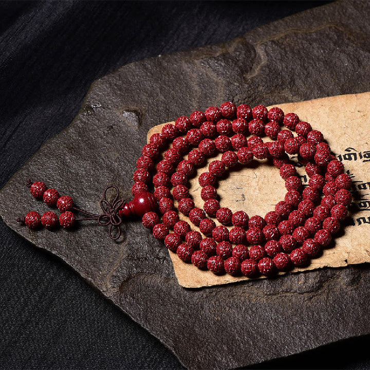 Buddha Stones 108 Mala Beads Cinnabar Om Mani Padme Hum Pattern Engraved Blessing Bracelet - image 4
