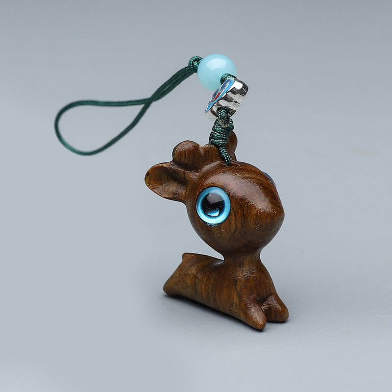 Buddha Stones Green Sandalwood Mini Cute Animal Rabbit Cat Deer Whale Prosperity Phone Hanging Decorations - Green Sandalwood Deer 3*2.3cm - image 12