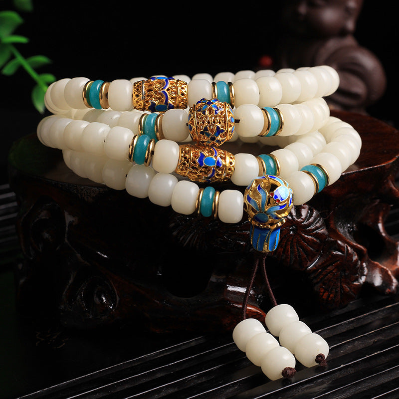 Buddha Stones Natural White Bodhi Seed Mala 108 Beads Wealth Bracelet - 8*10mm - image 0