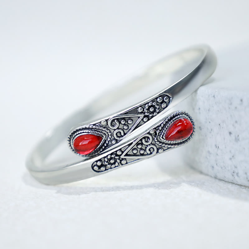 Buddha Stones Zircon Water Drop Pattern Healing Cuff Bracelet Bangle - Red Zircon - image 7