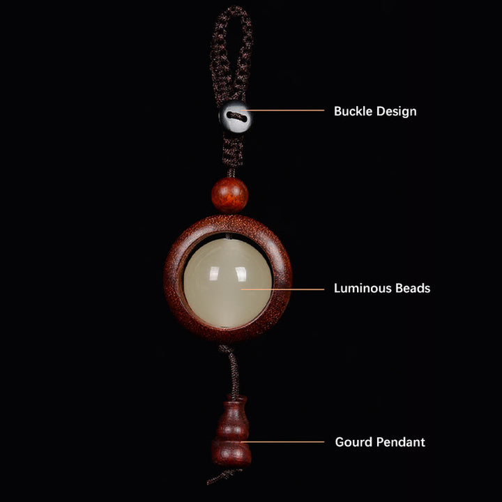 Buddha Stones Red Sandalwood Ebony Wood Green Sandalwood Luminous Lucky Bead Gourd Peace Key Chain - image 6