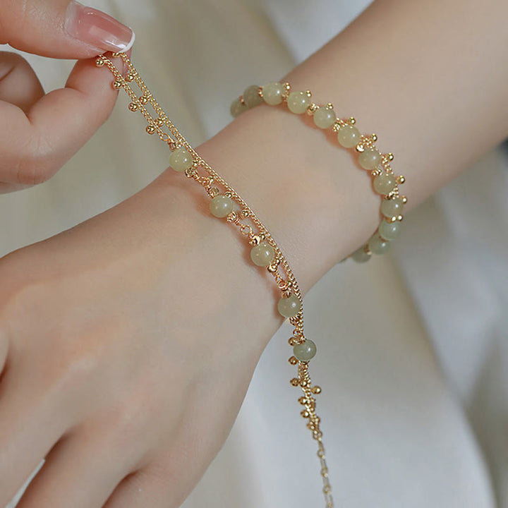 Buddha Stones 14K Gold Plated 2 Layers Hetian Jade Bead Luck Prosperity Bracelet - image 7