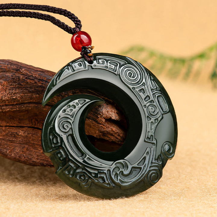 Buddha Stones One's Luck Improves Design Patern Natural Hetian Cyan Jade Success Necklace Pendant - image 2