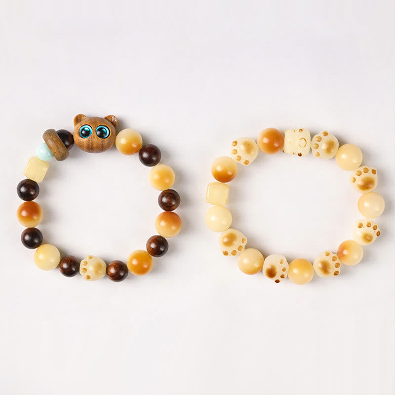 Buddha Stones Natural Bodhi Seed Sandalwood Lucky Cute Cat Head Paw Claw Peace Bracelet - image 22