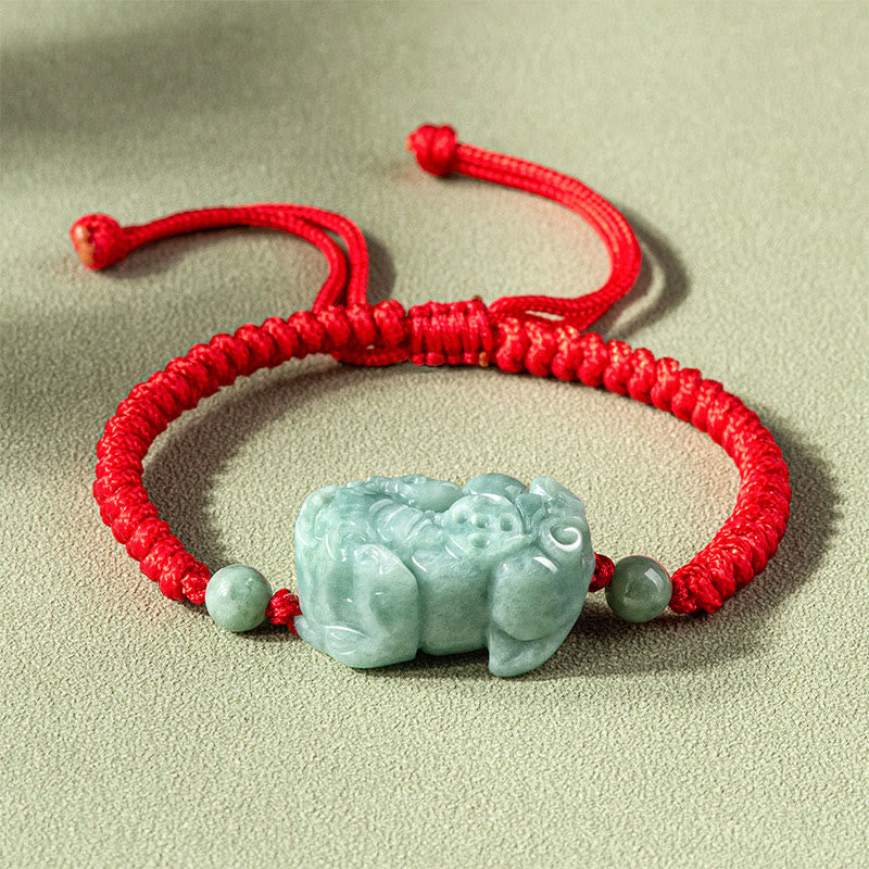 Buddha Stones Handmade Natural Jade PiXiu Protection King Kong Knot Braided String Bracelet - Jade PiXiu Red(Bracelet Size 14-20cm) - image 0