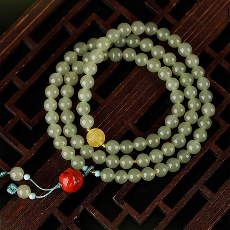 Buddha Stones Jade Red Agate Amber Laughing Buddha Prosperity Bracelet - image 9