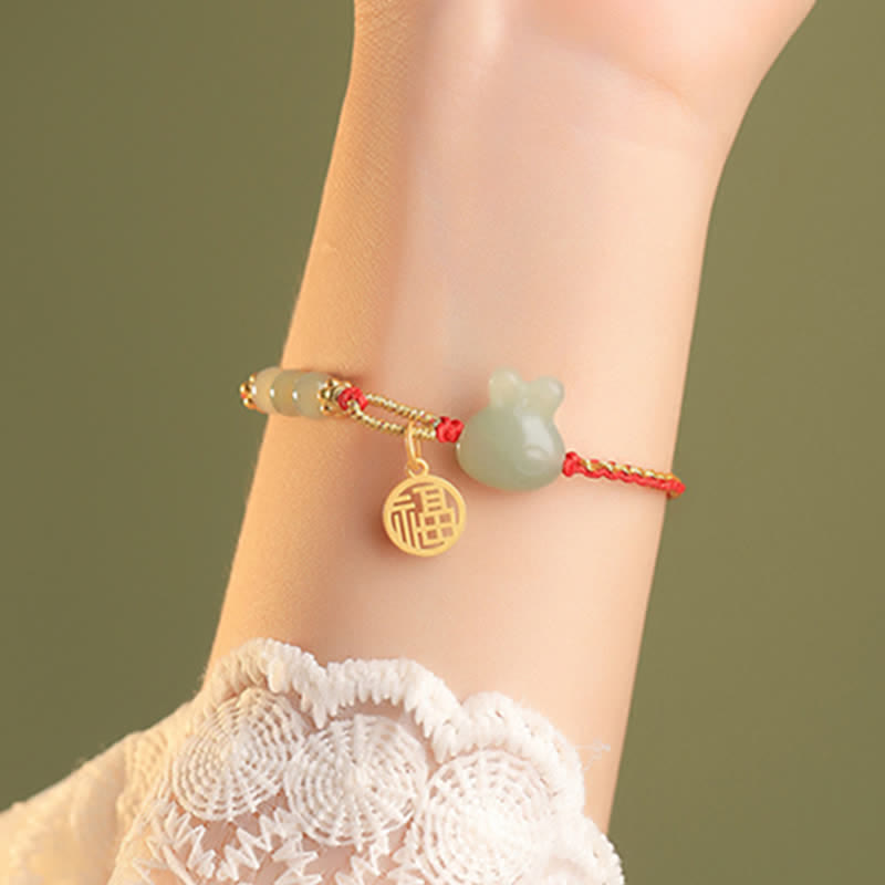 Buddha Stones 925 Sterling Silver Year of the Rabbit Hetian Jade Happiness Luck Red String Bracelet - image 4
