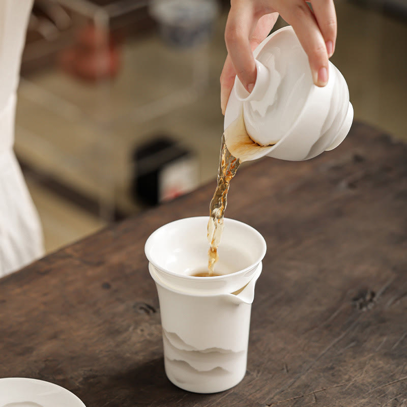 Buddha Stones Vintage Ink Painting Mountain White Porcelain Ceramic Gaiwan Sancai Teacup Kung Fu Tea Cup And Saucer With Lid Tea Utensil Teapot - image 19