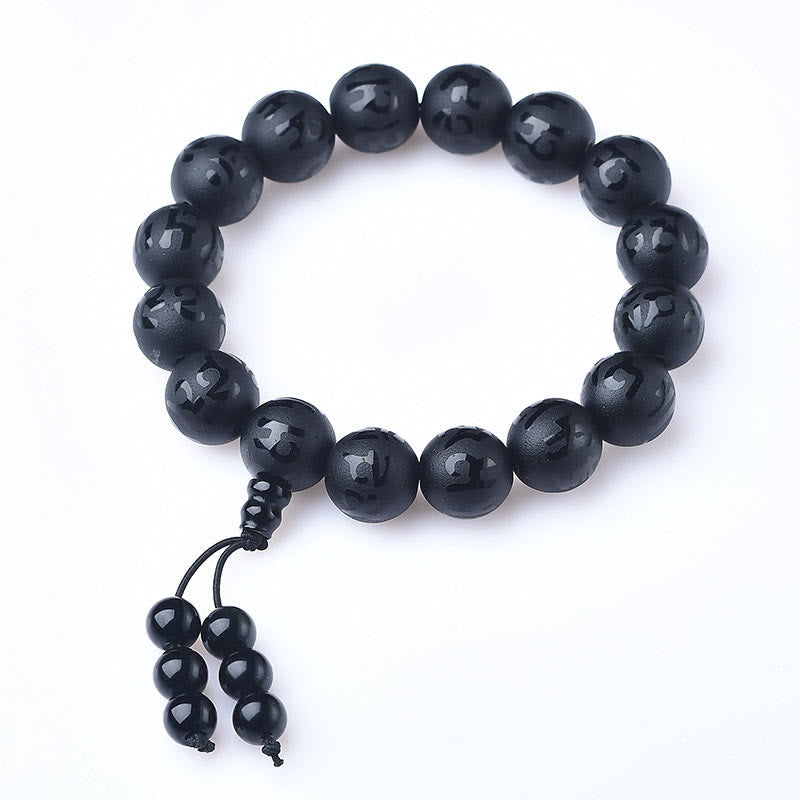 Buddha Stones Tibet White Crystal Black Onyx Om Mani Padme Hum Meditation Bracelet - image 15