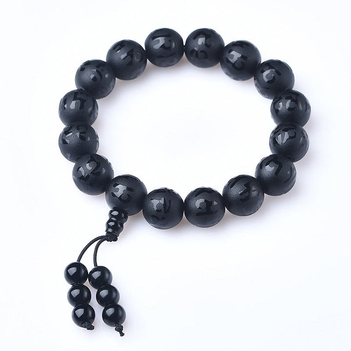 Buddha Stones Tibet White Crystal Black Onyx Om Mani Padme Hum Meditation Bracelet - image 15
