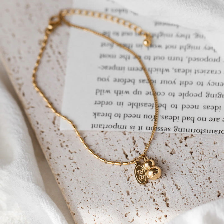 Buddha Stones 18k Gold Plated Copper Lucky Gourd Design Wealth Buckle Anklet - image 1