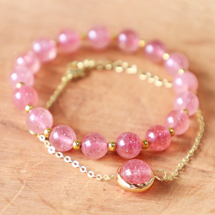Buddha Stones Sun Stone Strawberry Quartz Crystal Positive Bracelet - image 3
