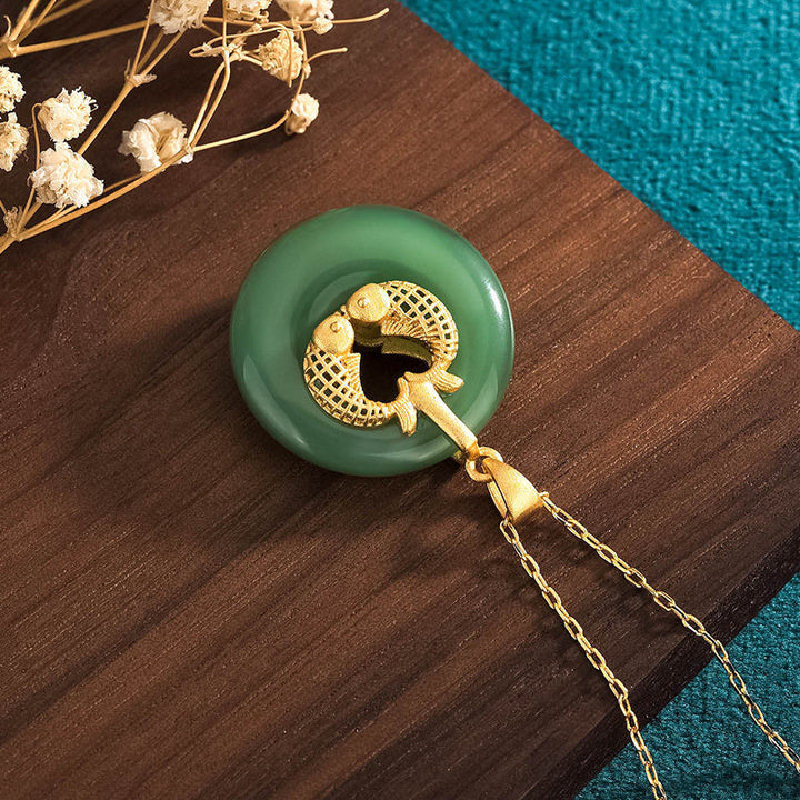 Buddha Stones Cyan Jade Koi Fish Luck Necklace Pendant - image 3