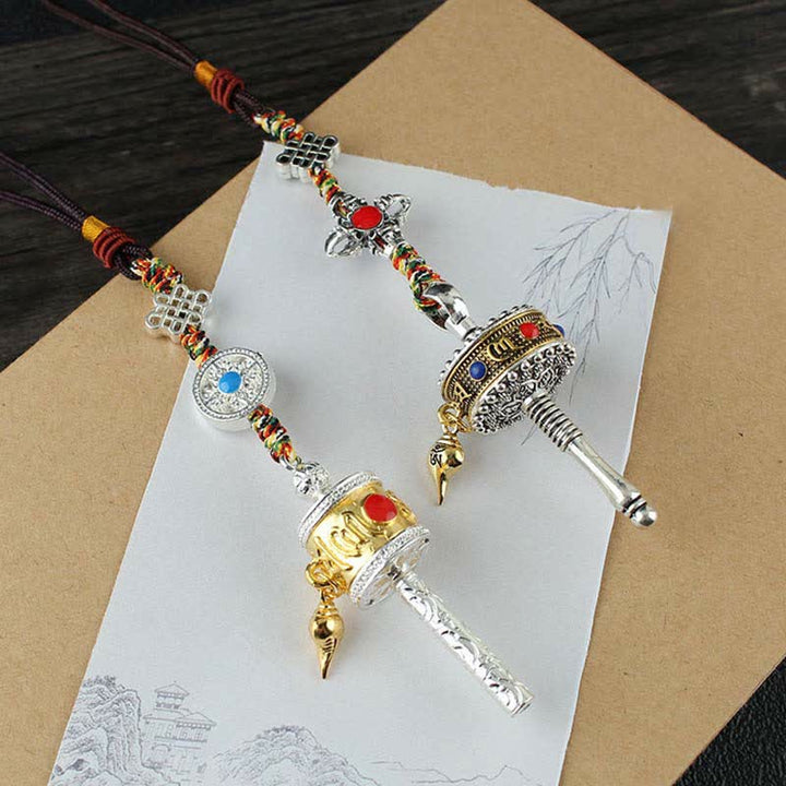 Tibet Om Mani Padme Hum Prayer Wheel Peace Rotatable Bag Car Hanging Decoration - image 9