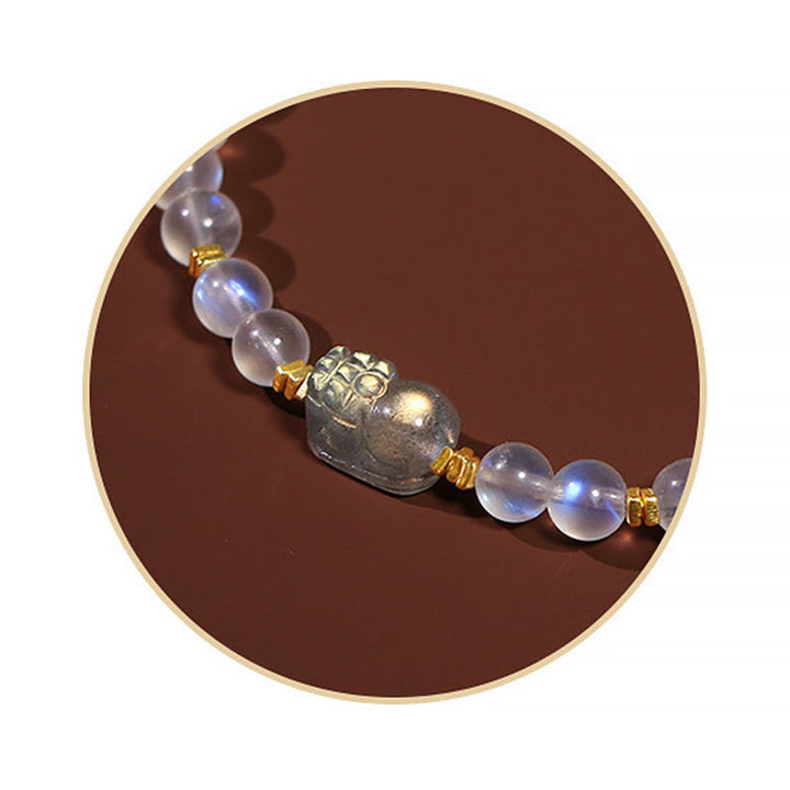 Buddha Stones 925 Sterling Silver Plated Gold Natural Moonstone PiXiu Healing Bracelet - image 10
