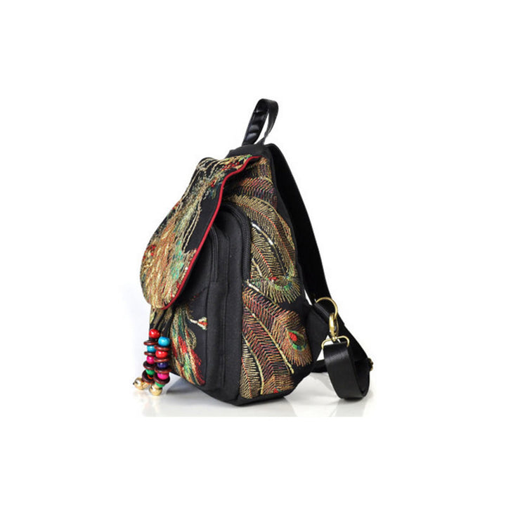 Buddha Stones Peacock Embroidery Canvas Tassel Backpack - image 10