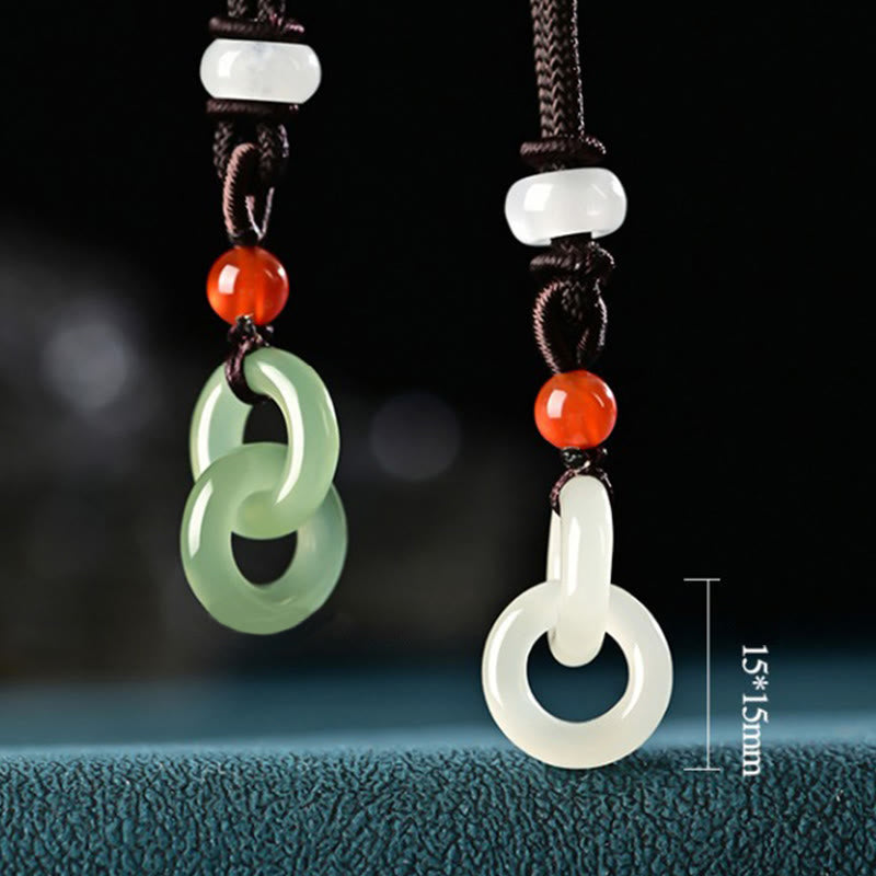 Buddha Stones Natural Hetian Cyan Jade White Jade Double Peace Buckle Success Necklace Pendant - image 11
