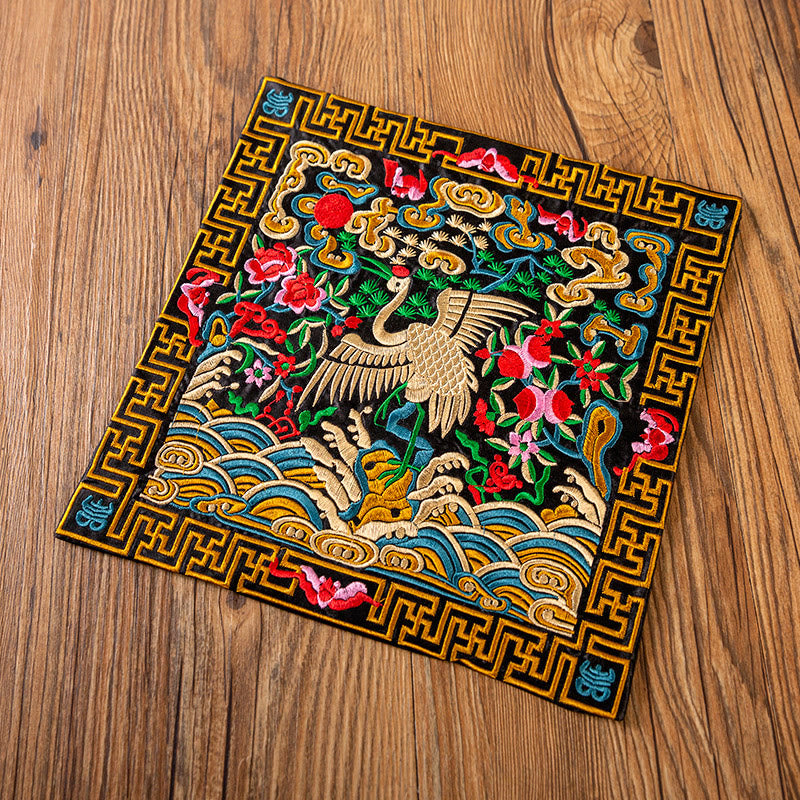 Buddha Stones Phoenix Dragon Kirin Embroidery Cup Mat Pad Tea Cup Coaster Kung Fu Tea Mat - Multicolored Crane - image 19