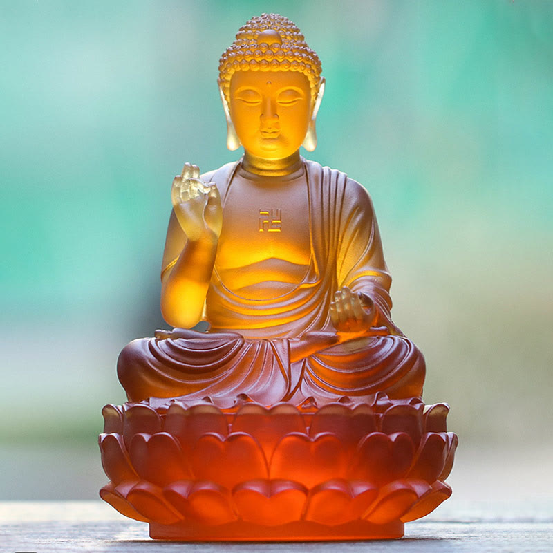 Buddha Stones Handmade Sakyamuni Buddha Liuli Crystal Art Piece Compassion Statue Home Office Offering Decoration - image 4