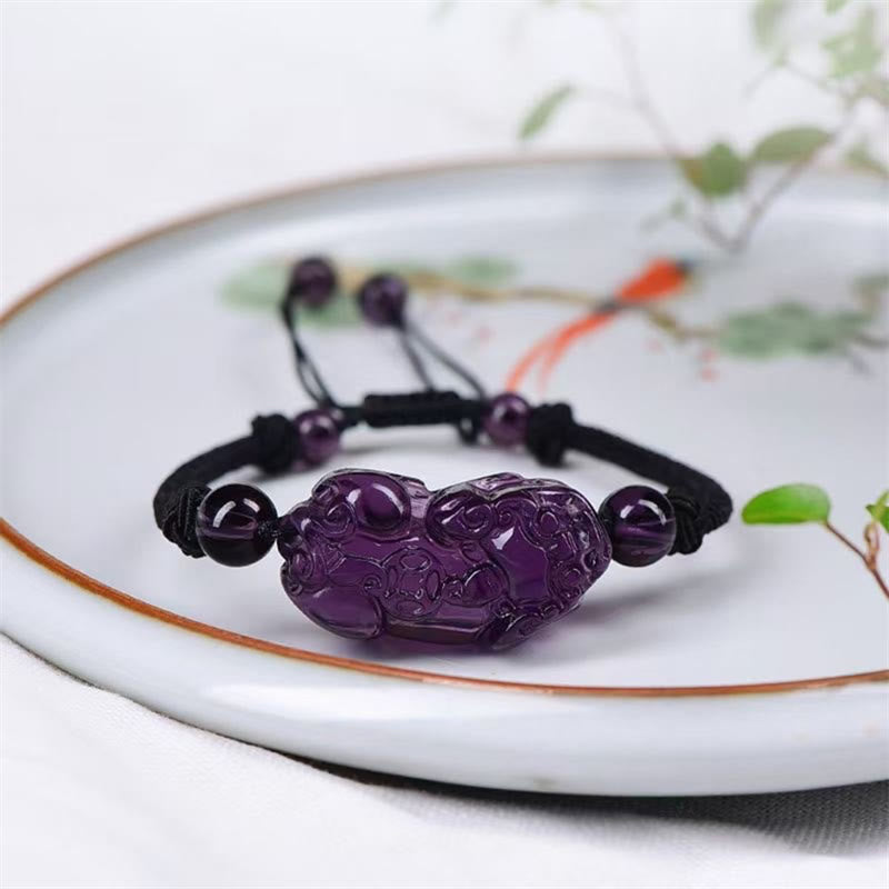 Buddha Stones Natural Obsidian Amethyst Citrine PiXiu Cooper Coin Wealth Bracelet - Amethyst(Inner Peace♥Healing) - image 11