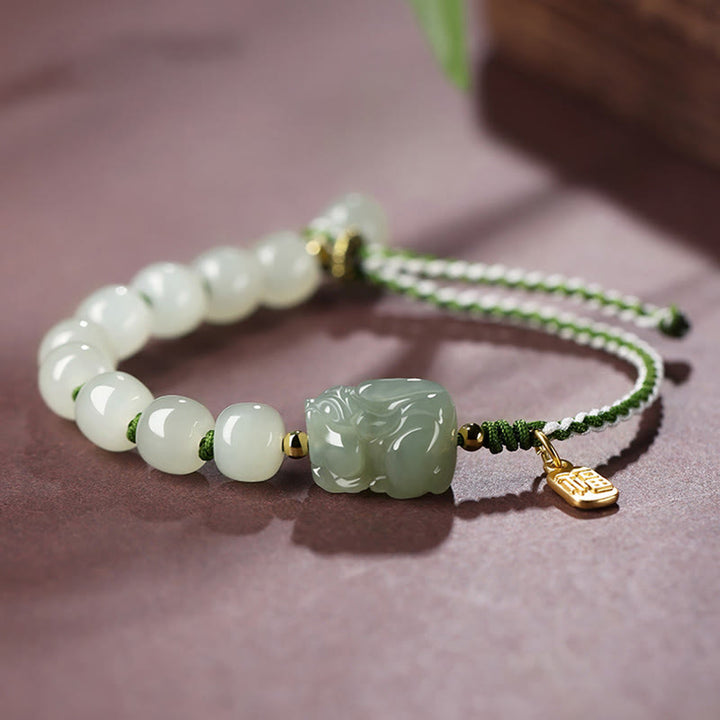Buddha Stones Natural Hetian Jade PiXiu Luck Fu Character String Bracelet - Hetian Jade(Prosperity♥Abundance) - image 0