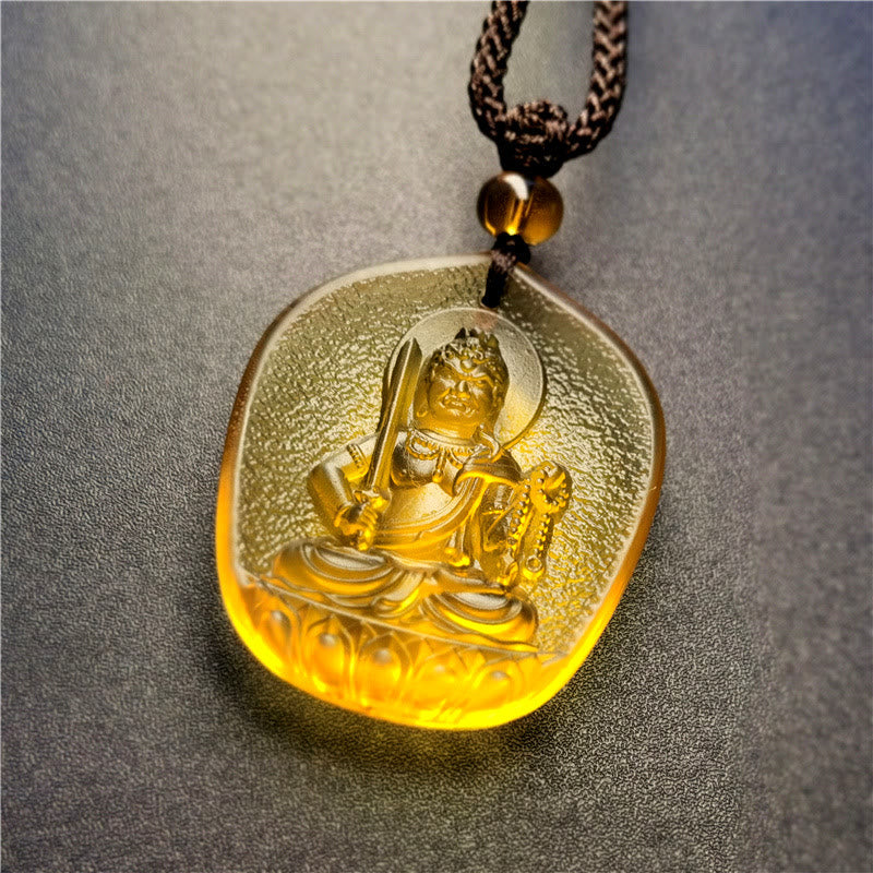 Buddha Stones Chinese Zodiac Natal Buddha Blessing Liuli Crystal Compassion Necklace Pendant - Rooster-Acalanatha(Pendant Size: About 4.5*3.8*1cm) - image 3