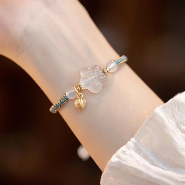 Buddha Stones Red Agate Jade Lotus Confidence Calm String Bracelet - White Agate - image 19