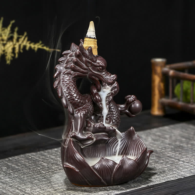 Dragon Lotus Pattern Strength Protection Ceramic Incense Burner Decoration - image 3