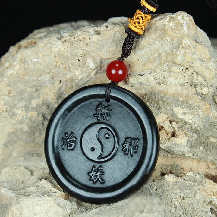 Buddha Stones Natural Hetian Cyan Jade Yin Yang Luck Harmony Necklace Pendant - image 2