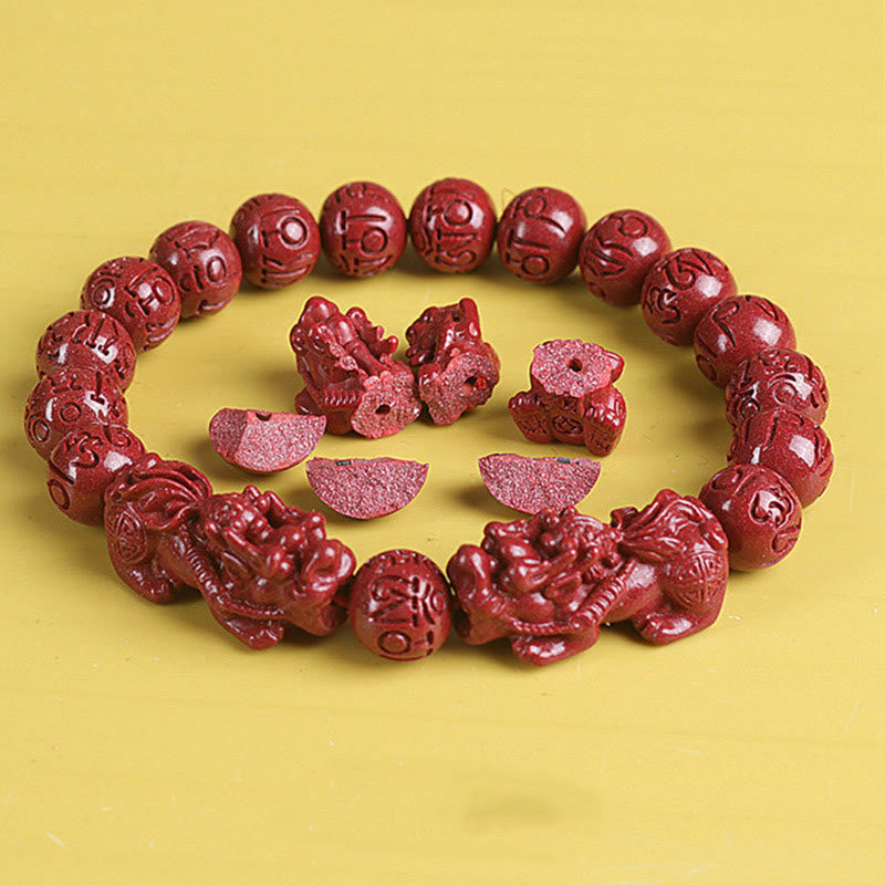 Buddha Stones Natural Double PiXiu Cinnabar Om Mani Padme Hum Wealth Luck Bead Bracelet - image 5