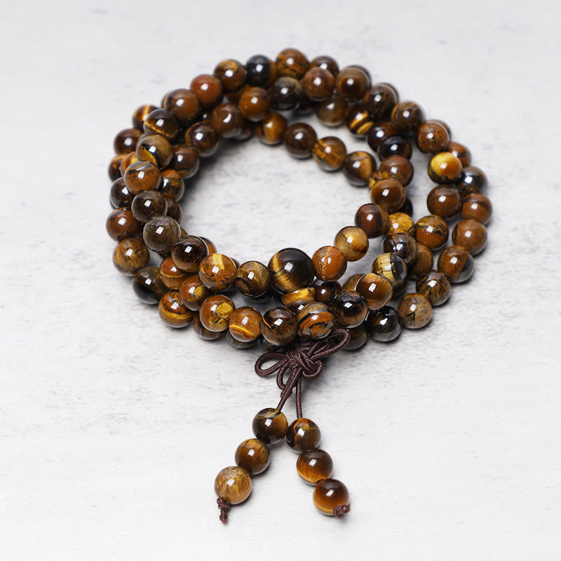 Buddha Stones Tibetan 108 Natural Tiger Eye Gemstone Beads Prayer Mala Bracelet Necklace - image 1