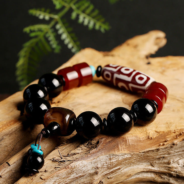Buddha Stones Tibetan Nine-Eye Dzi Bead Black Onyx Wealth Protection Bracelet - image 3