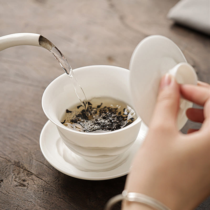 Buddha Stones Vintage Ink Painting Mountain White Porcelain Ceramic Gaiwan Sancai Teacup Kung Fu Tea Cup And Saucer With Lid Tea Utensil Teapot - image 3