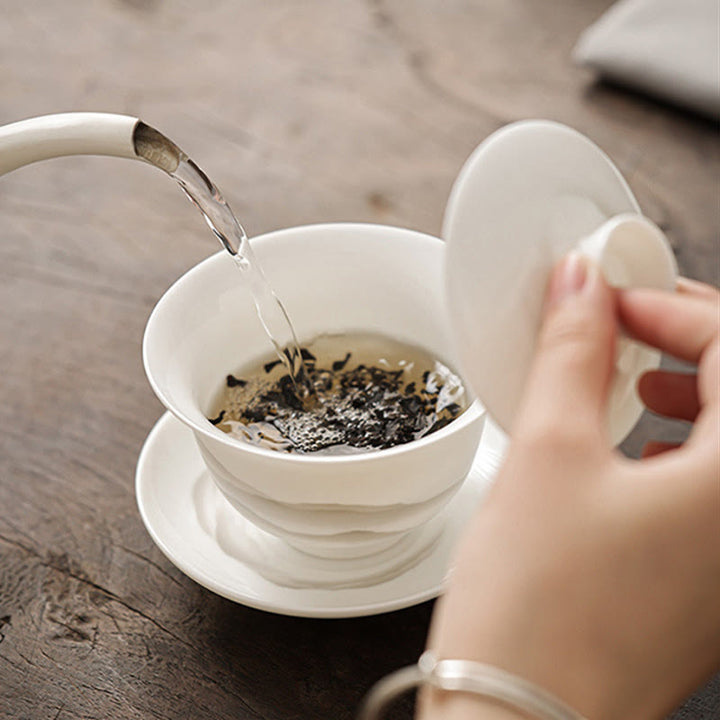 Buddha Stones Vintage Ink Painting Mountain White Porcelain Ceramic Gaiwan Sancai Teacup Kung Fu Tea Cup And Saucer With Lid Tea Utensil Teapot - image 3