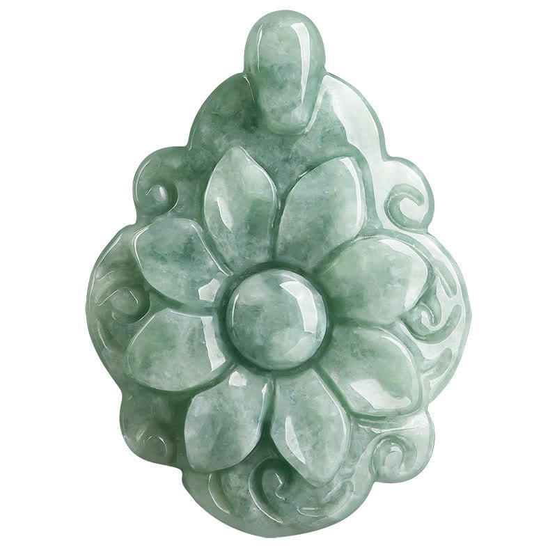 Buddha Stones Natural Jade Kalanchoe blossfeldiana Flower Pattern Luck Necklace Pendant - image 10