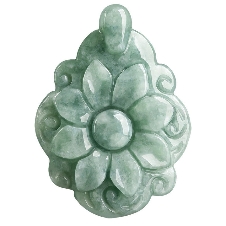 Buddha Stones Natural Jade Kalanchoe blossfeldiana Flower Pattern Luck Necklace Pendant - image 10