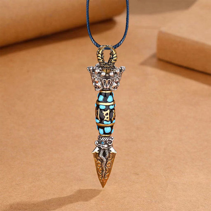 Buddha Stones Tibet Om Mani Padme Hum Dzi Bead Dorje Vajra Pattern Wealth Rotatable Necklace Pendant - Necklace&Leather Rope - image 10