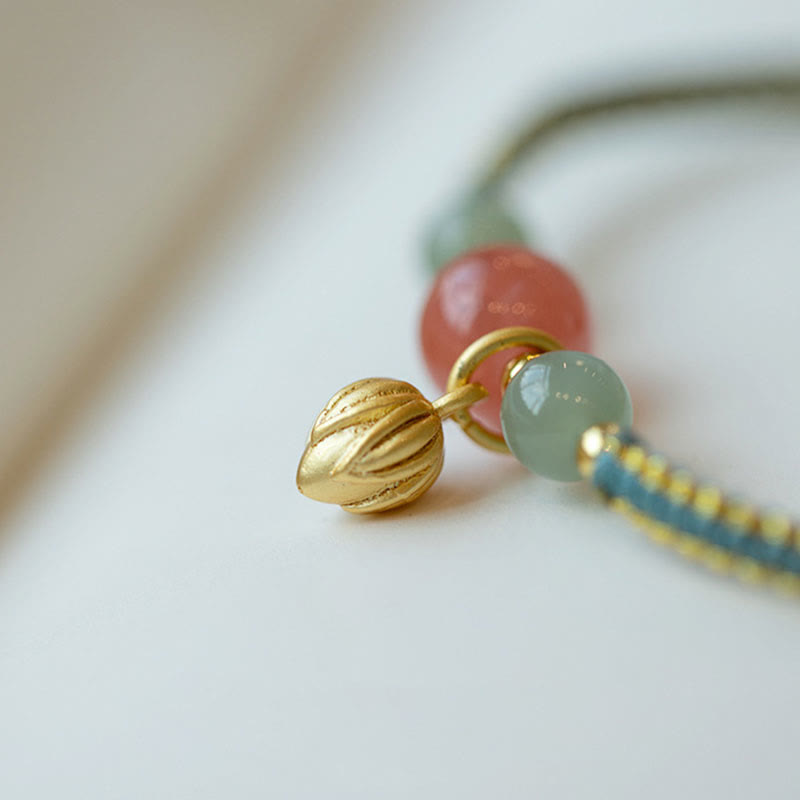 Buddha Stones Red Agate Jade Lotus Confidence Calm String Bracelet - image 3